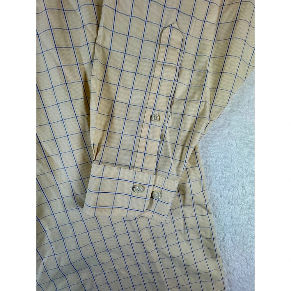 Brooks Brothers Dress Shirt Mens 18 6/7 Yellow Windowpane Check Non-Iron‎ Cotton